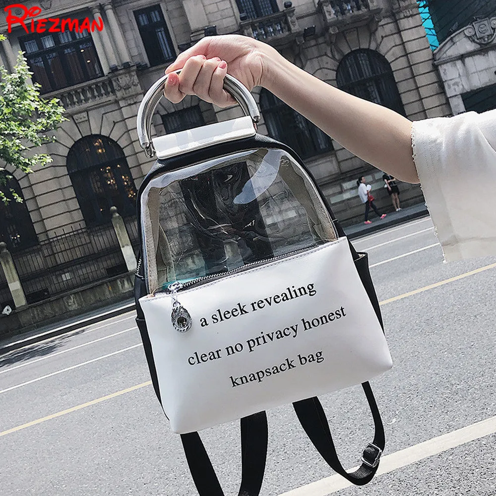 

Girls Summer Transparent Jelly Backpack 2019 Women's New Korean Fashion Letter Clear Backpack Wild Casual Travel Small Bag