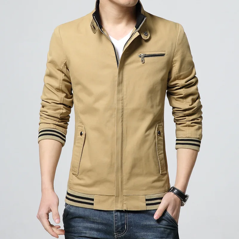 

Spring And Autumn New Style Men Jacket Slim Fit Pure Cotton Stand Collar Solid Color Middle-aged Men Casual Workwear MEN'S Coat