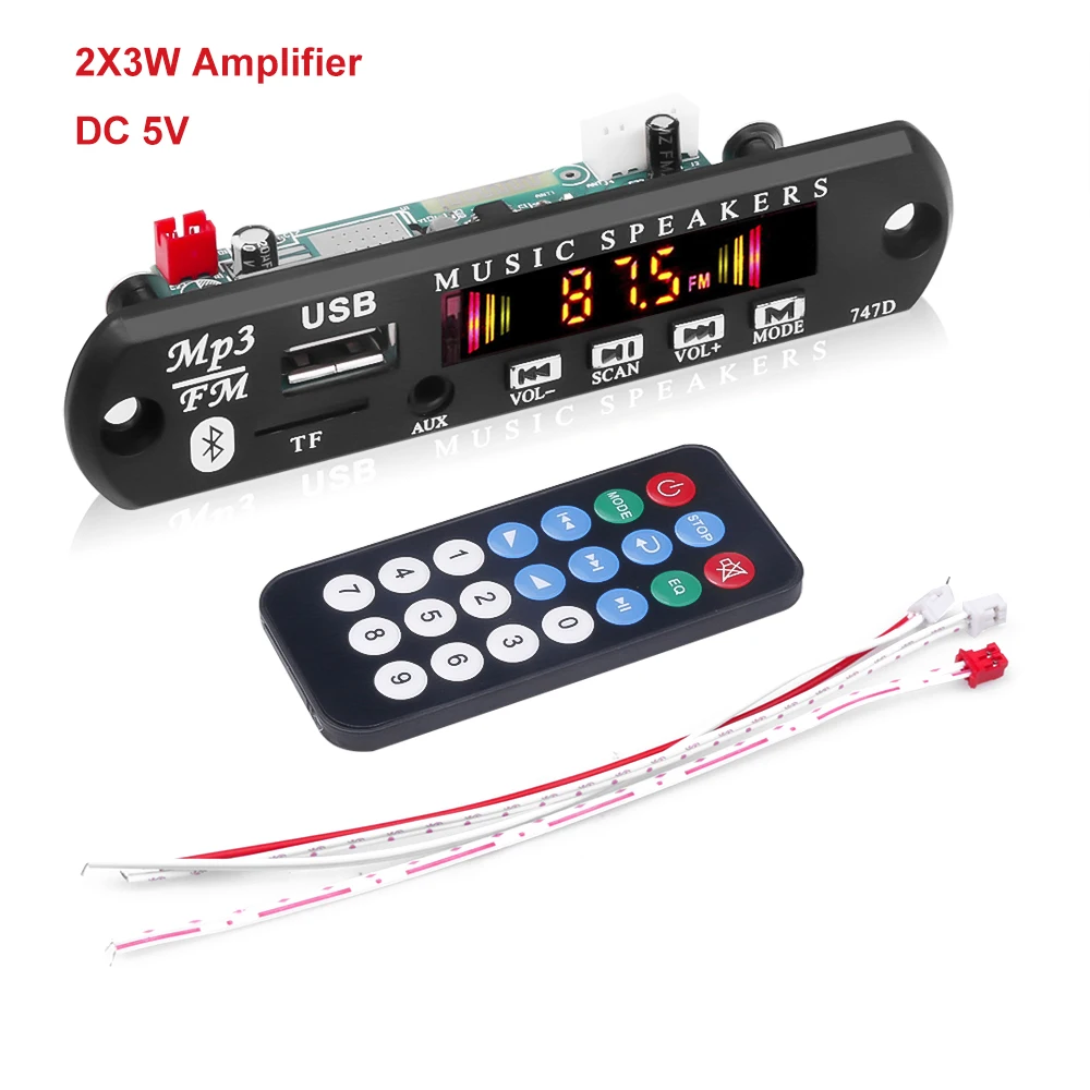 50W Amplifier DC 6V-12V MP3 Player Decoder Board Bluetooth 5.0 Car FM Radio Module Support TF USB AUX 3.5 WMA Player Decoder 