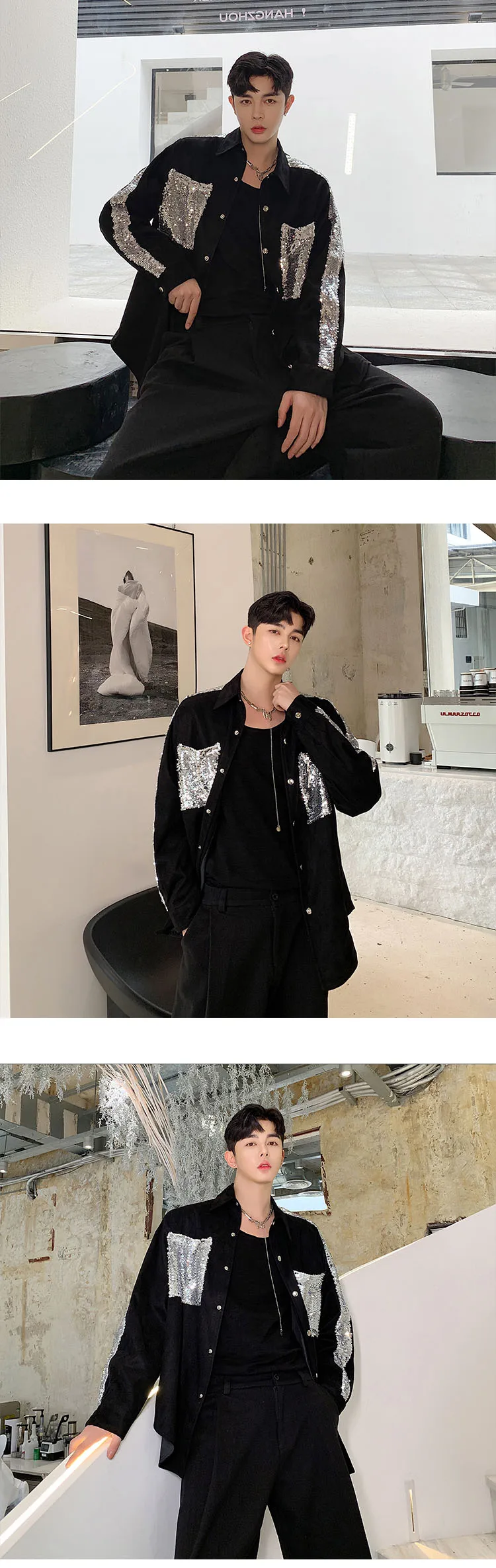 Мужские блестки с длинным рукавом Свободные повседневные замшевые тканевые рубашки пальто мужские и женские винтажные уличные хип-хоп