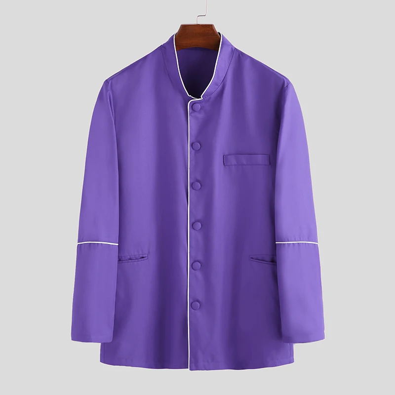 INCERUN Мужская рубашка мусульманская одежда Лоскутная стоячий воротник с длинным рукавом Топы исламский арабский кафтан винтажное платье рубашки мужские S-5XL - Цвет: Purple