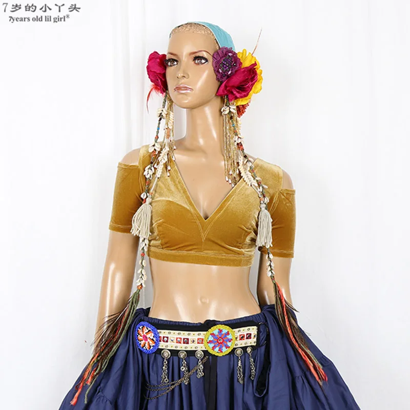 Tap Dance Velvet Fat Chance Tribal Choli  Costume Short Drop Sleeve Top CJJ01