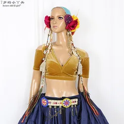 Tap Dance Velvet Fat Chance Tribal Choli  Costume Short Drop Sleeve Top CJJ01