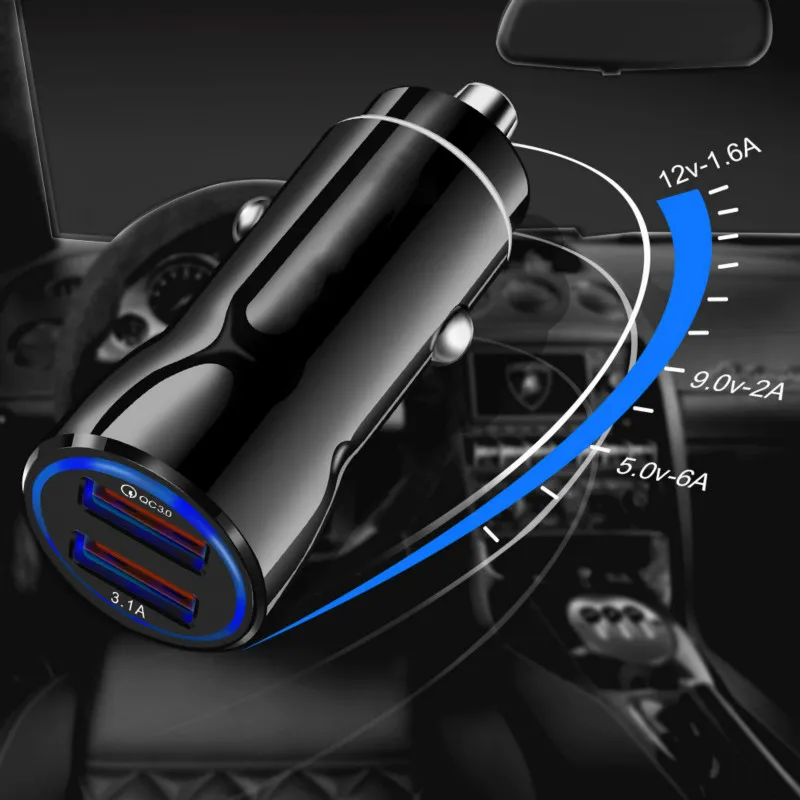 Автомобильное зарядное устройство 18 Вт 3 1 А Quick Charge 0 универсальное с двумя USB