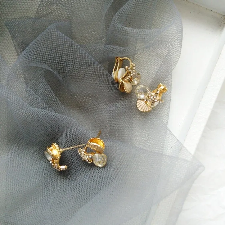 

Golden Ultra Small Stud Earrings Starfish Mini Earring Women Ocean Style Sea Shell Simulated Pearl Earring