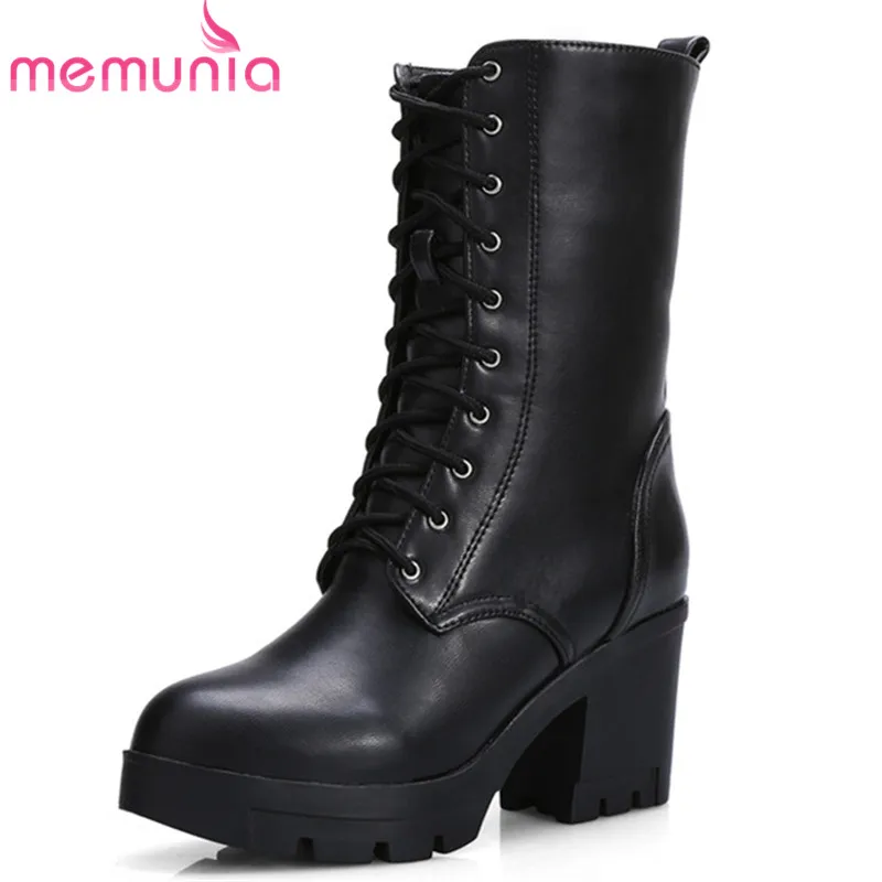 

MEMUNIA 2020 hot sale women ankle boots lace up autumn winter high heels platform boots vintage simple casual shoes ladies