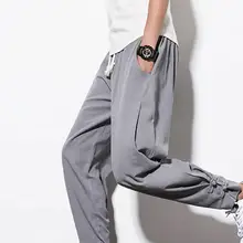 Повседневные шаровары, Мужские штаны для бега, мужские брюки для фитнеса, мужские традиционные, одежда из хлопка, размера плюс, свободные шаровары