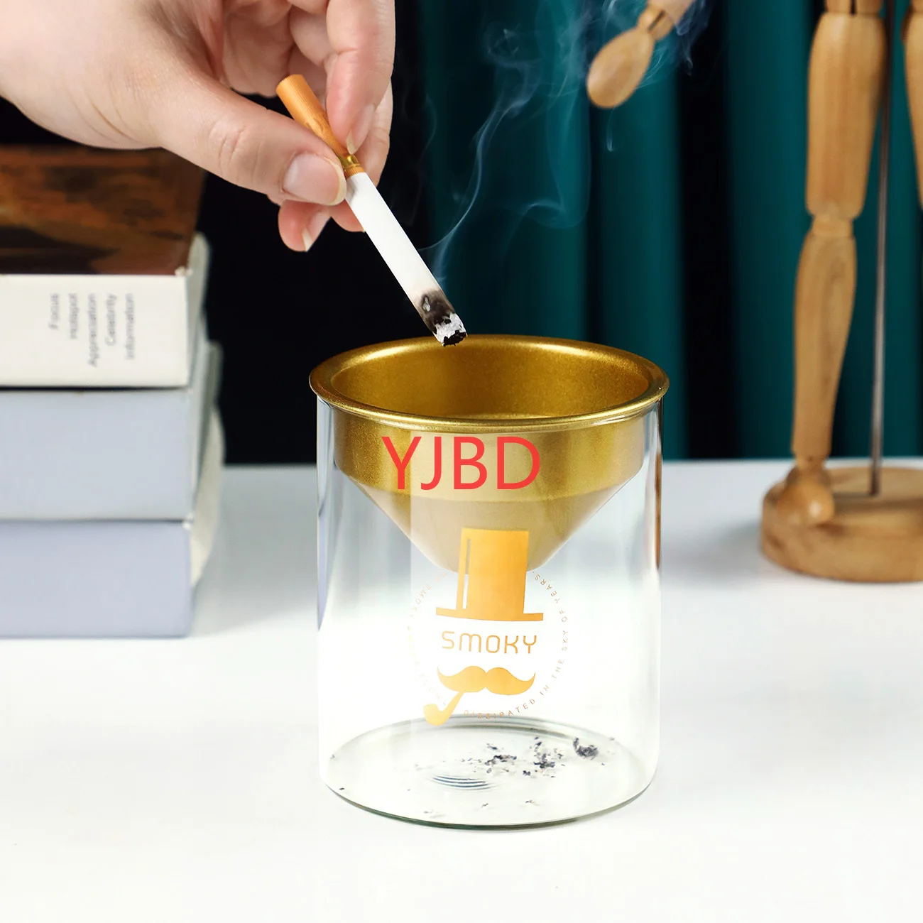 YJBD Nordic Funnel Ashtray Home Living Room Creative Personality Trend Stainless Steel With Cover Anti Fly Ash Office | Дом и сад