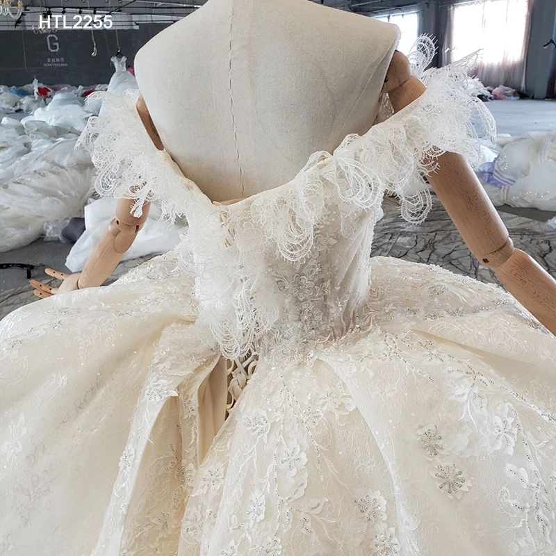 HTL2255 Wedding Dress Plus Size Lace Applique Off Sholder Bride Gown Vestido De Noiva Rimabtuco Feather Barato 2021 5
