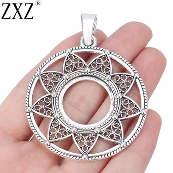 

ZXZ 2pcs Tibetan Silver Large Open Flower Round Charms Pendants Settings for 25mm Round Cabochon Jewelry Making Findings