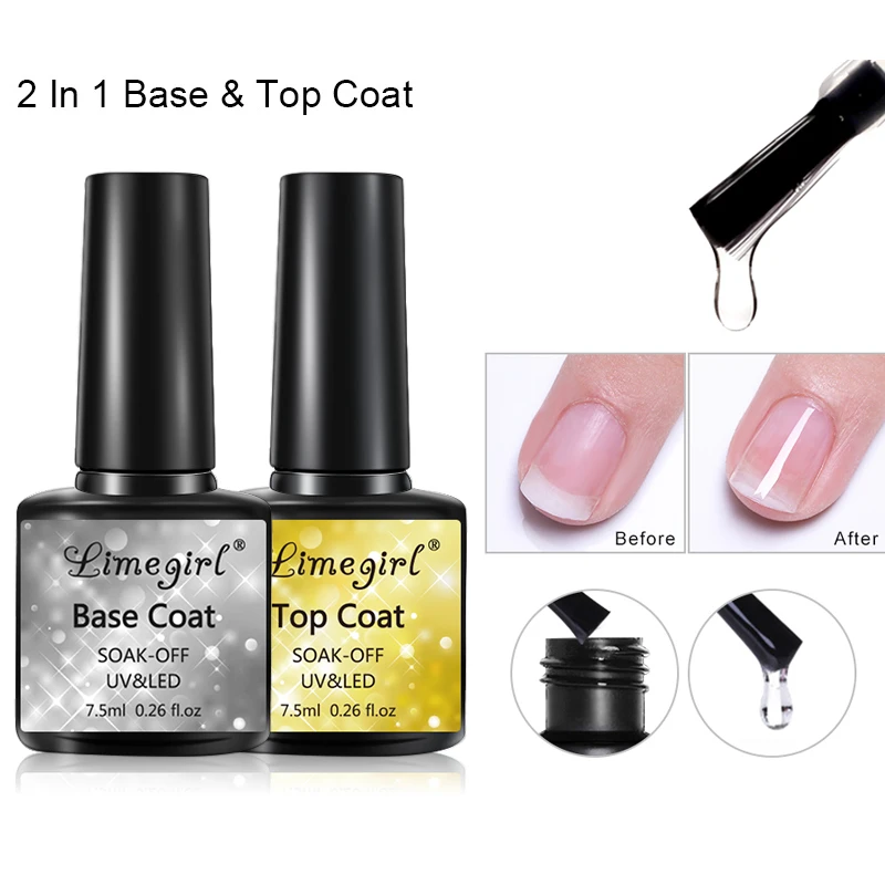 Limegirl 7.5ml 2 In 1 Base And Top Coat Gel Polish Uv Transparent Nail