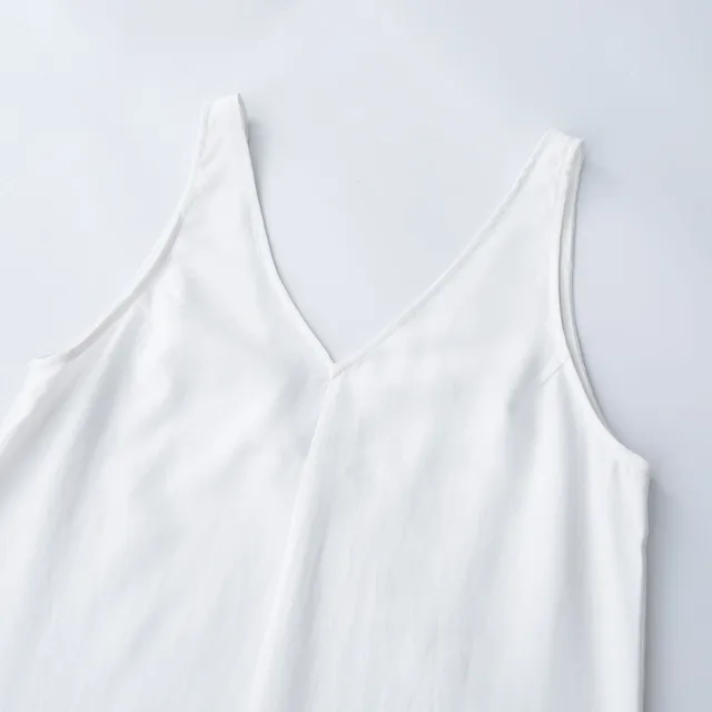 2021 Summer Women Solid White V Neck Sleeveless Fashion Dress Split Tank Dress 3