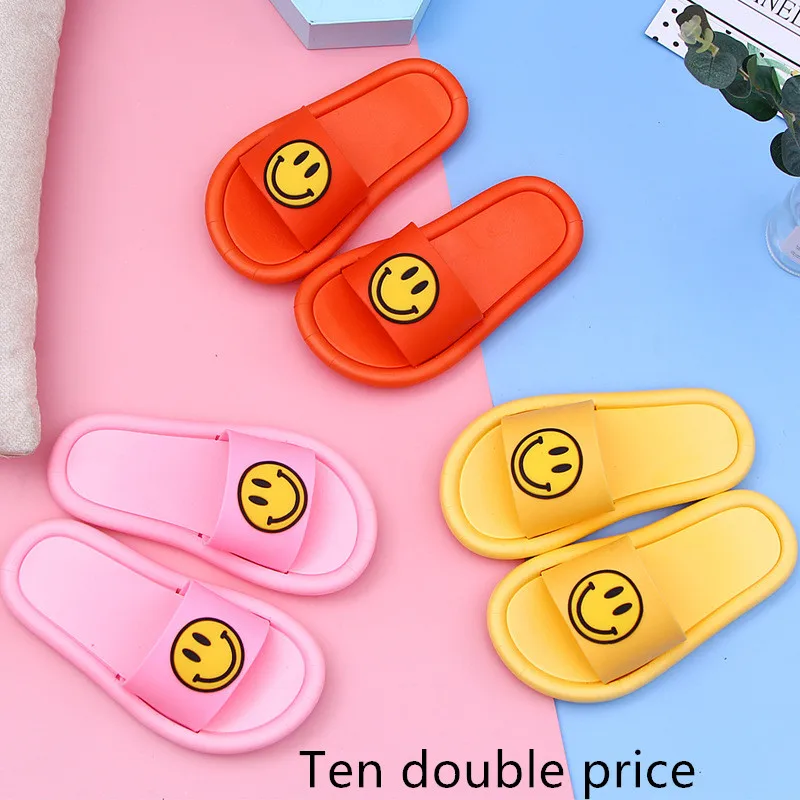 

New summer smiling face household children slippers parent-child flip-flops bath candy color cartoon lovers slippers