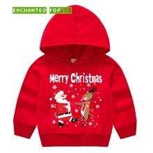 Детский свитер с капюшоном; рождественские костюмы; праздничные блузки; милые повседневные толстовки с капюшоном и принтом для мальчиков и девочек