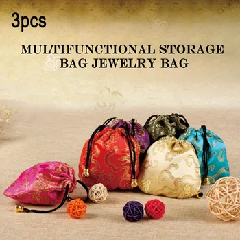 

3Pcs/Set Brocade Jewelry Pouch Bag Drawstring Coin Purse Gift Bags J9