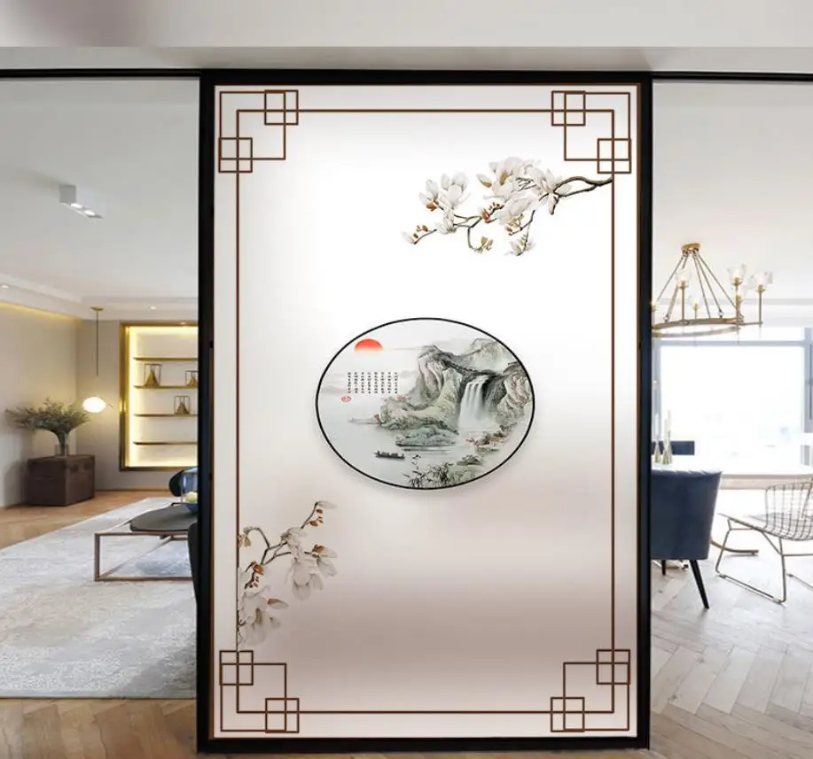  Window Stickers Window Privacy Film, Frosted Glass Window  Film,Chinese-Style Plum Blossom Balcony Living Room Opaque Window Stickers  Window Film (Color : A, Size : 90 * 200 cm) : Home & Kitchen