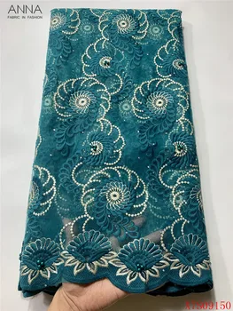 

Anna nigerian tulle lace fabric embroidery with stones and beads 5 yards/pcs african net laces nigerian tulle fabrics for sewing