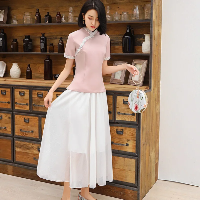 Новинка, китайское традиционное вечернее платье Cheongsam, летняя Новинка, повседневная одежда, костюм, атласный комплект для женщин, Qipao Vestidos