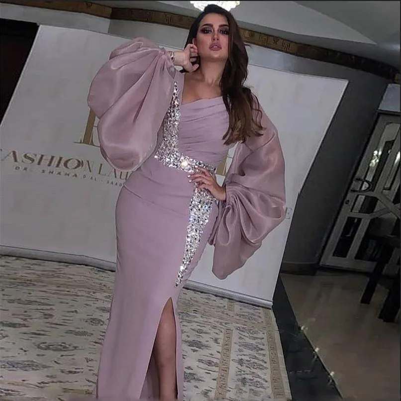 Side Split Saudi Arabia Long Sleeves V Neckless Evening Dress Kaftan Dubai Prom Formal Party Dresses Custom made