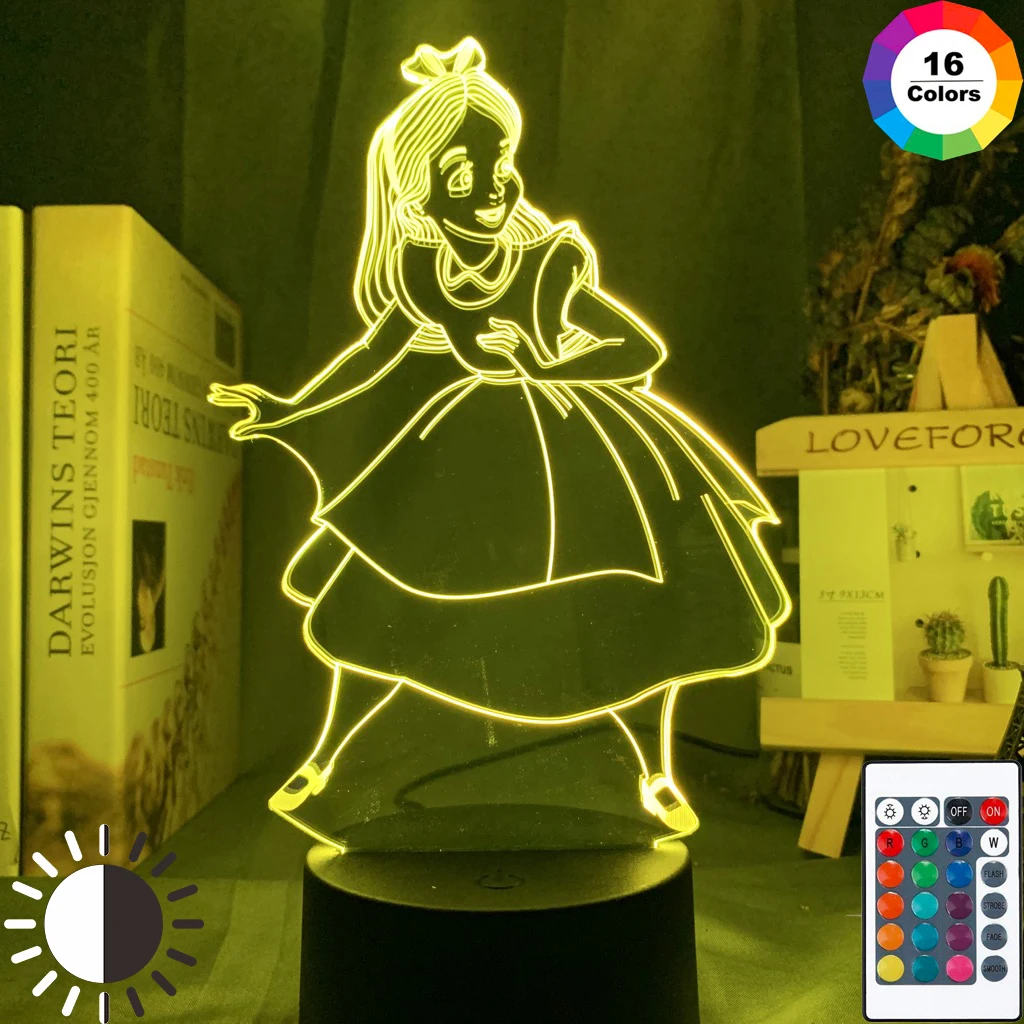 3d Рисунок принцессы, детский Ночной светильник, Алиса в стране чудес, светодиодный сенсорный датчик, меняющий цвет, ночной Светильник для детей, для девочек, декор комнаты, лампа