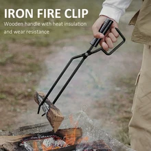

Stainless Steel Charcoal Fire Tongs Shears Camping BBQ Bonfire Stove Fire Clip Tool Portable Cooking Fire Tongs Clamp