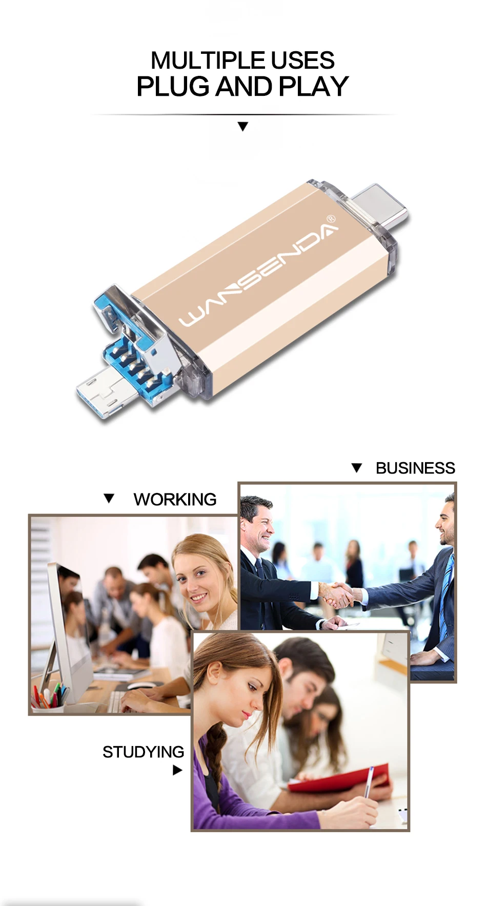 Флэш-накопитель wansenda Flash Drive 3 в 1 USB3.0 и Тип C & Micro Usb Stick портативный флэш-накопитель 16 ГБ, 32 ГБ, 64 ГБ 128 GB 256 GB высокая Скорость Pendrives