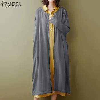 

2020 ZANZEA Coat Women Long Jackets Female Casual Solid Long Sleeve Coats Lady Zipper Up Outwear Loose Pockets Thin Windbreakers