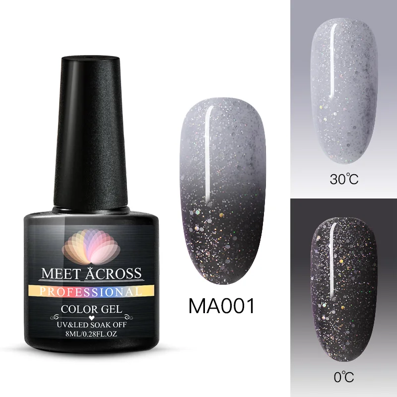 MEET ACROSS Thermal Glitter Gel Nail Polish 3 Colors Temperature Color Changing Nail Art Gel Lacquer DIY Soak Off UV Gel Varnish - Цвет: BS06988