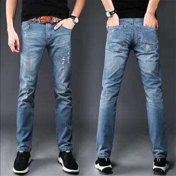 

Retro washed blue jeans men's spring and autumn models trendy slim feet pants loose straight casual pants GTD