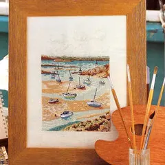 

H T C1454 small boat landscape on shore cross stitch embroidery kits Top Quality Lovely Hot Sell Counted Cross Stitch Kit