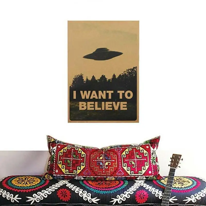 Декоративный плакат stickerI I believe ufo Ностальгический плакат из крафт-бумаги Крытый Бар Кафе декоративный плакат стикер