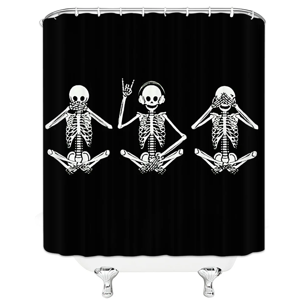 Skeleton Shower Curtain and Mat Set Funny Black White Skull Waterproof Fabric Bathroom | Дом и сад