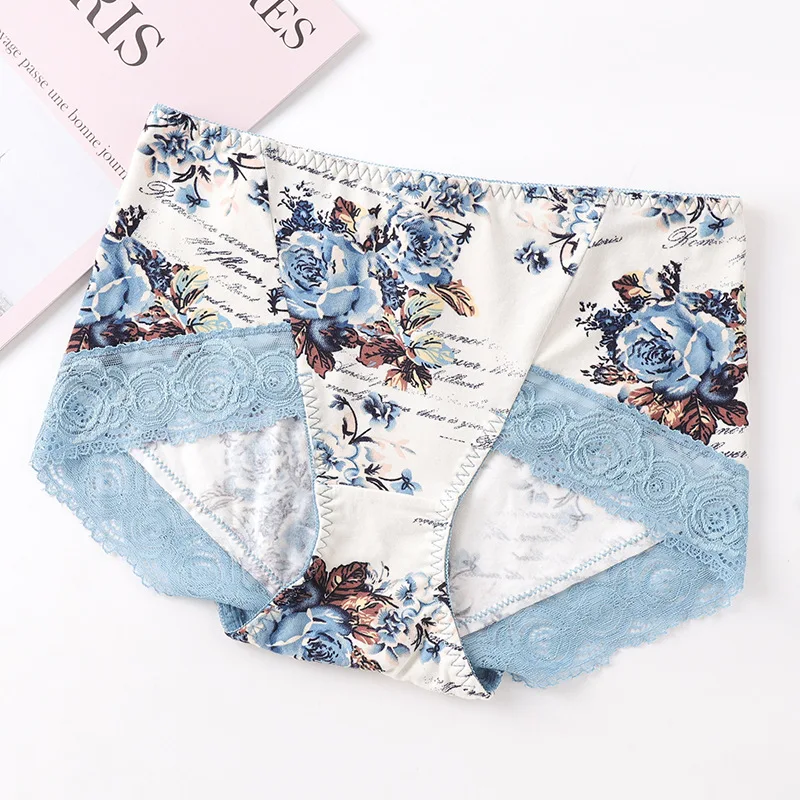 Fog Blue Сексуальное кружевное нижнее белье, кружевные боксеры, дышащее удобное нижнее белье с принтом, средняя талия, ягодицы, лифтинг, боксеры, нижнее белье для женщин - Цвет: Fog Blue