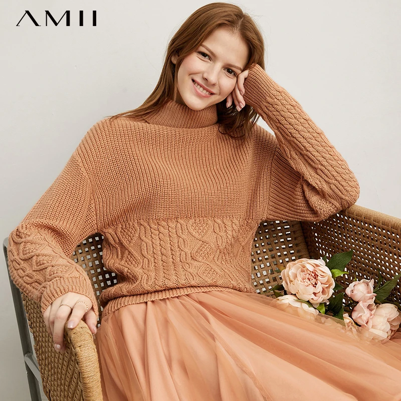 

Amii minimalist fashion fashion trend sweater women's new winter high neck off shoulder sleeve twist twist twist top 11930390