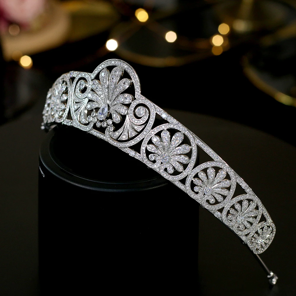 Luxury European royal headdress and crown AAA CZ crystal princess beauty pageant engagement wedding bridal hair accessories