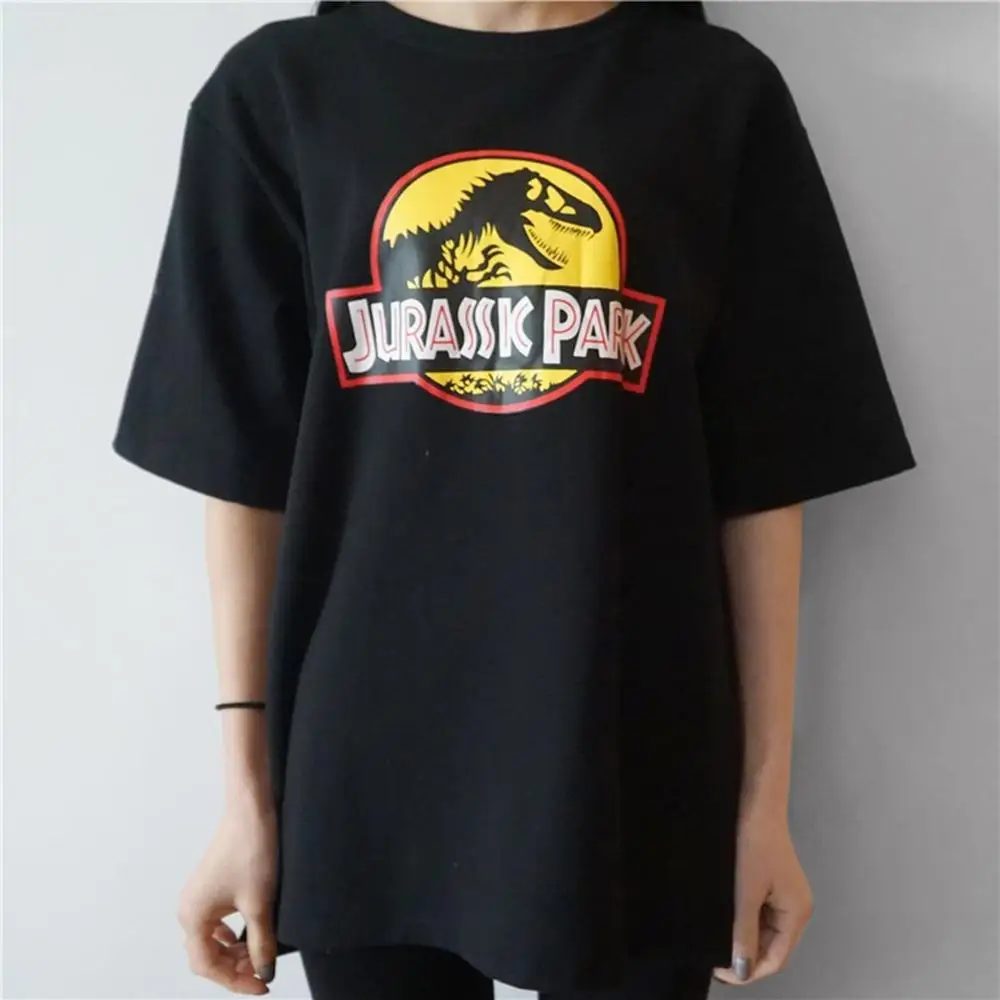 Черный Summer Women Funny Tshirts Dinosaur Pattern Letter Print Cotton Short Sleeve Female Tee Tops Casual Loose Type Top Shirts - Цвет: Черный