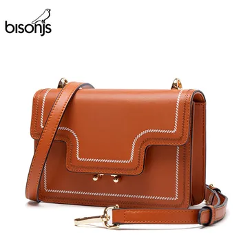 

BISONJS Cow Leather Women bags for women 2018 Luxury Shoulder Bag Female Genuine Leather Crossbody Bag bolsa feminina B1557