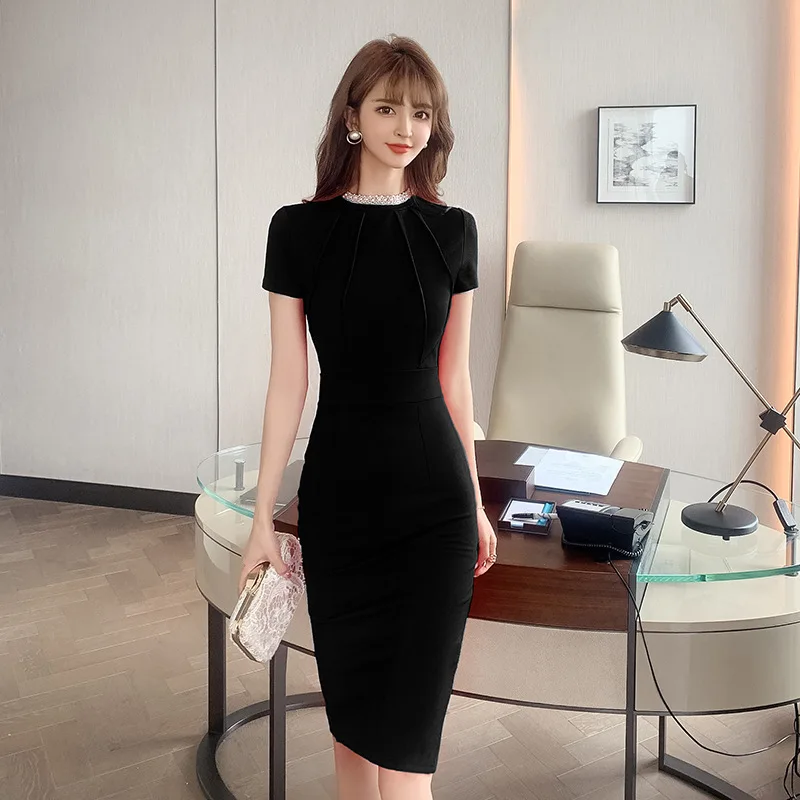 

Elegant Office High-end Sexy Party Classy Dresses for Women Beading Short Sleeve Vintage Bodycon Summer Bandage Dress Vestidos