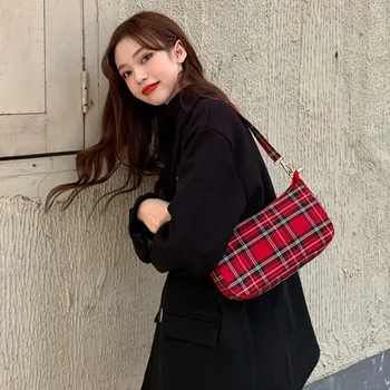 

Small Red Plaid Female Bag Baguette 2020 Canvas Shoulder Satchel Flap Bag for Women Girls Mini Messenger Bags Fashion Crossbody
