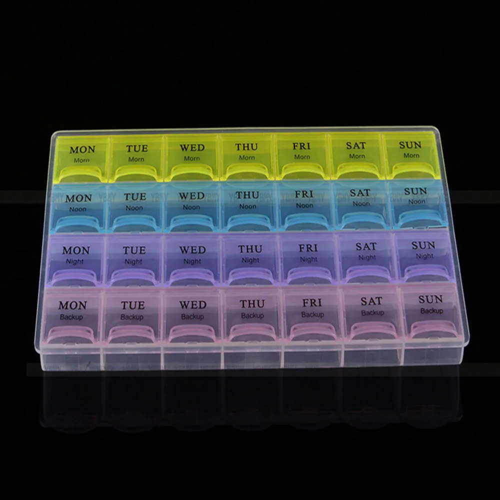1pc Health Care 4 Row 28 Squares Medicine OrganizerPill Cases & Pill Splitterse Weekly 7 Days Tablet Pill Drug Dispenser