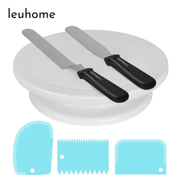 

6Pcs Rotating Cake Turntable Round Cake Stand Cake Decorating Tools Kitchen DIY Pan Baking Tools With Cake Scraper Dough Knife