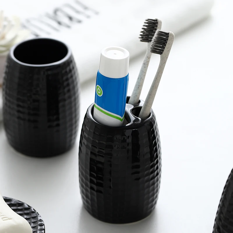 Fashion embossed plaid ceramic bathroom creative simple bathroom supplies brushing cup wash cup soap liquid bottle storage set