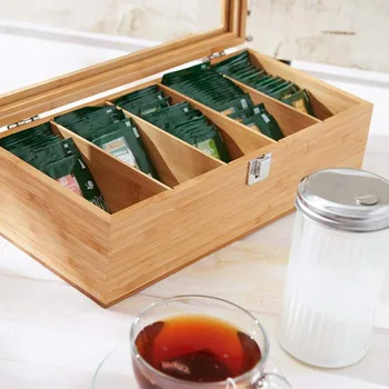 

5 Compartments Wooden Storage Box Tea Box Storage Container Jewelry Accessories Storage Container Bamboo Tea Chest Gift Case