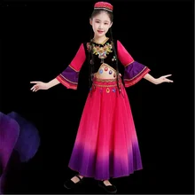 Детские костюмы уйгур Казахский в народном стиле платье Национальный костюм для малыша Синьцзян национального танца Костюмы фестиваль наряд TA2243