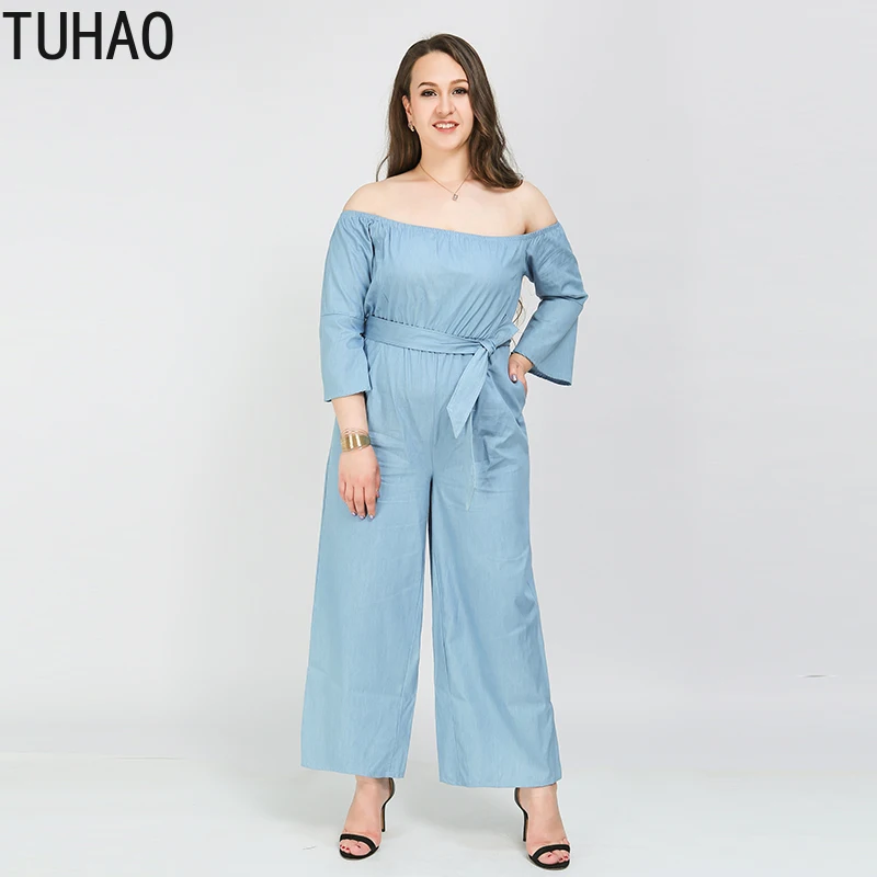 TUHAO большой размер 3XL 7XL 6XL женский комбинезон с открытыми плечами свободный пояс широкие брюки комбинезон Женская одежда WM69