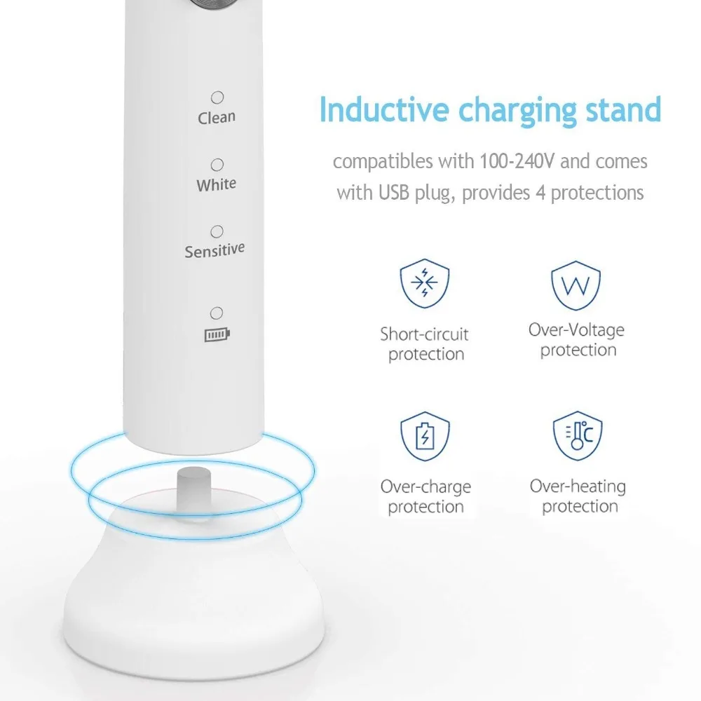 Tanie Lachen RM T5B elektryczne szczoteczki do zębów szczoteczka soniczna szczoteczka do zębów z 4 końcówki do szczoteczek i zegar 3 tryby ładowania USB 60 dni pracy na baterii IPX7