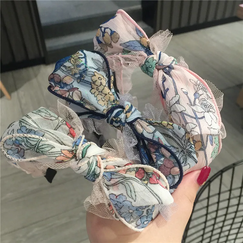 Новые сетчатые ленточки для волос женские корейские милые цветочные заколки для волос с бантом модные уличные аксессуары для волос