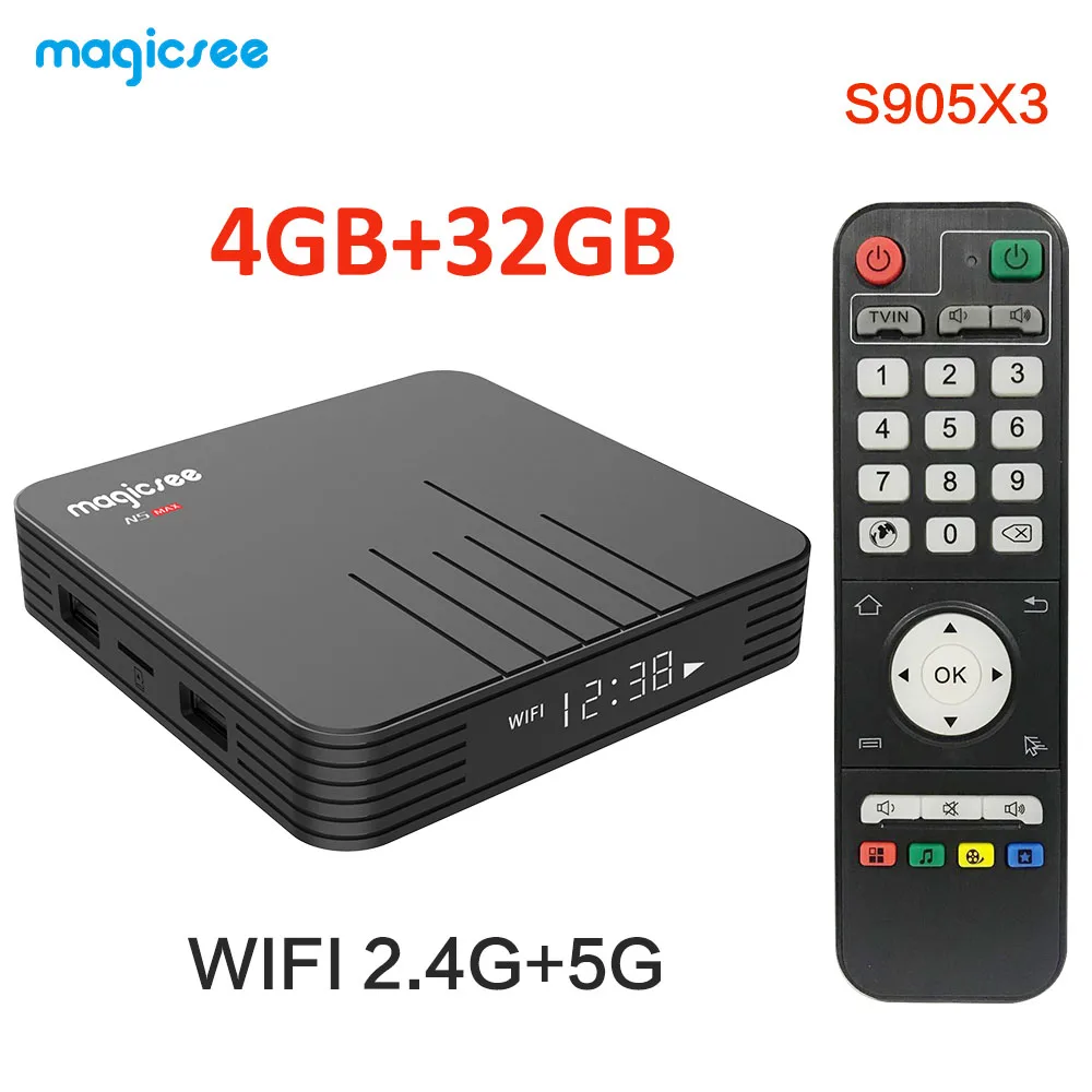 4GB 32GB N5 MAX Magicsee N5 MAX Amlogic S905X3 четырехъядерный процессор ARM Cortex-A55 Android 9,0 4 ГБ 32 ГБ/64 Гб BT 4,0 100 м телеприставка 4 к H.265 медиаплеер - Цвет: 4GB 32GB N5 MAX