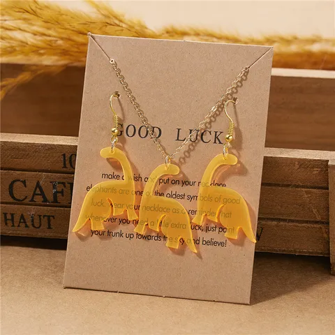Cute Colorful Resin Acrylic Dinosaur Earring Necklace Sets For Women Girls Children Animal Pendant Jewelry Sets Gifts