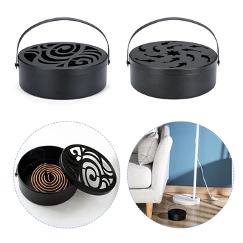

1pcMosquito Coil Box Round Incense Burner Wrought Iron Office Home Mosquito Coil Holder Handle Hollow Out Garden Fire Prevention